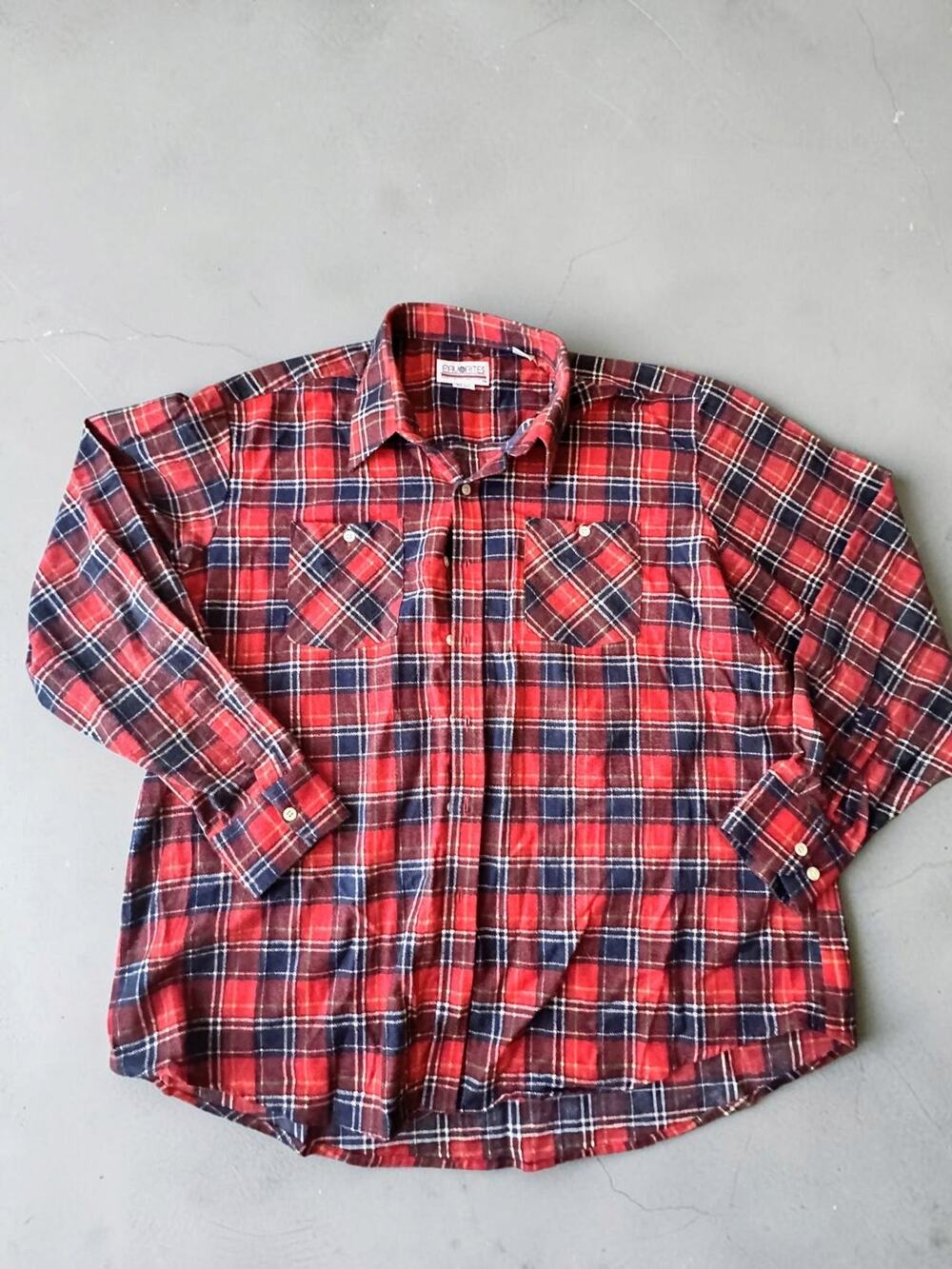 Vintage Favorites Big Man 2X Plaid Flannel Shirt Made Yugoslavia Cotton Blend